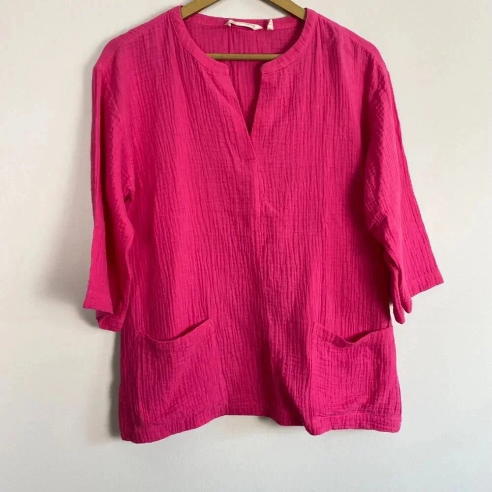 Soft Surroundings Pink Cotton Gauze Popover Tunic Top - Picture 10 of 13